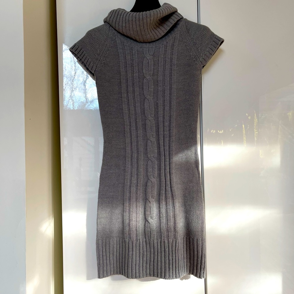 Gray Sweater Knit Dress with stretch! Chic Cowl Turtleneck